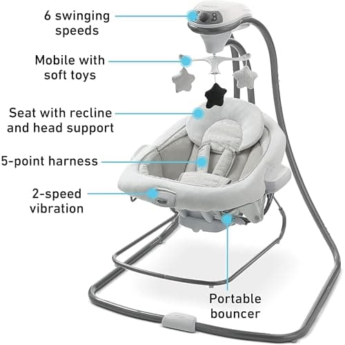 Graco DuetConnect LX Portable Baby Swing and Bouncer, Multi-Direction Baby Bouncer Seat, Multiple Swing Speeds, Redmond preview 9