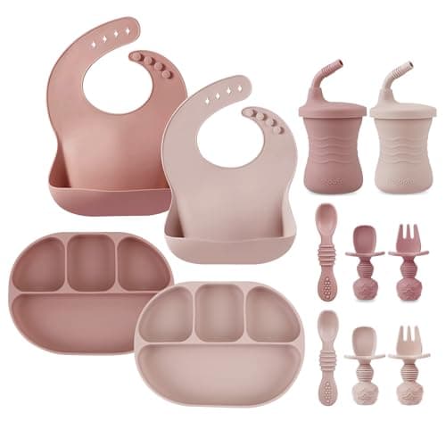 PandaEar 12PCS Silicone Baby Feeding Set | 2 Sectioned Baby Suction Plate, 2 Baby Bibs, 2 Toddler Cup, 4 Baby Spoons & 2 Baby Forks | Baby Led Weaning Supplies preview 9