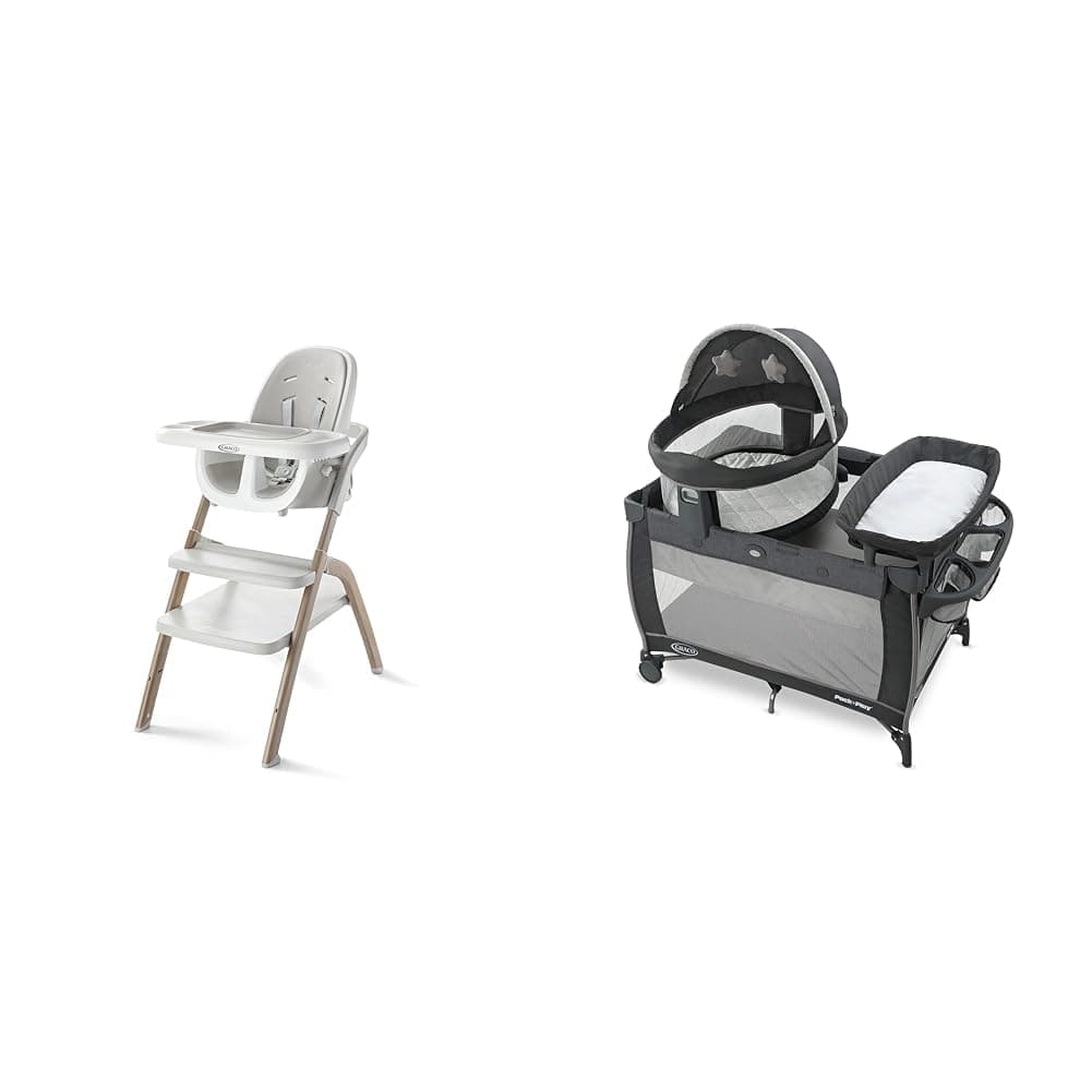 Graco EveryStep 6-in-1 High Chair and Pack 'n Play Dome LX Playard with Bassinet, Redmond Convertible Travel Crib