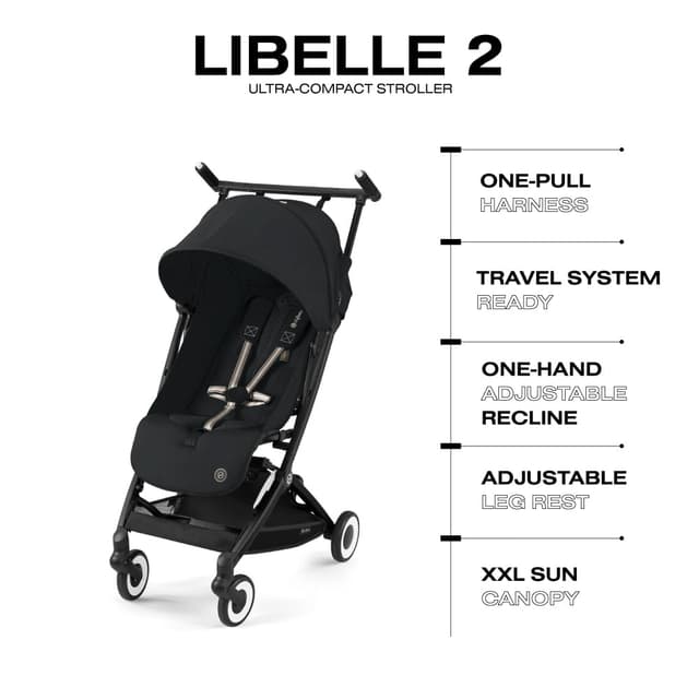 Cybex Libelle 2 Travel Baby Stroller - Lightweight Carry-On Travel Stroller for Airplane with One-Hand Recline, Compatible with CYBEX Car Seats, Magic Black preview 8