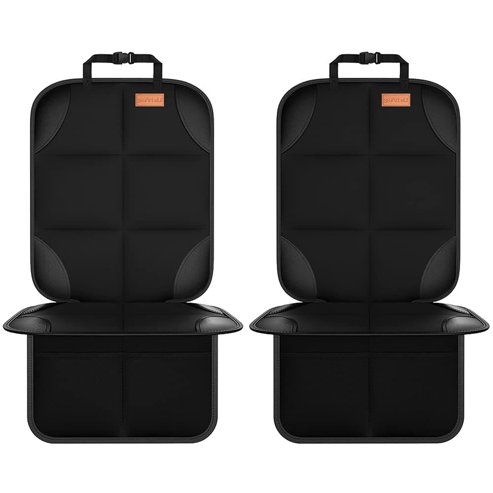 Car Seat Protector, 2Pack Seat Protector Protect Child Seats with Thickest Padding and Non-Slip Backing Mesh Pockets for Baby and Pet,Sedan SUV Truck (Black)