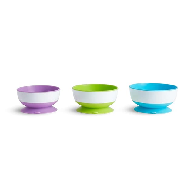 Munchkin Stay Put Suction Bowls for Baby and Toddler, 3 Pack, Blue/Green/Purple preview 1