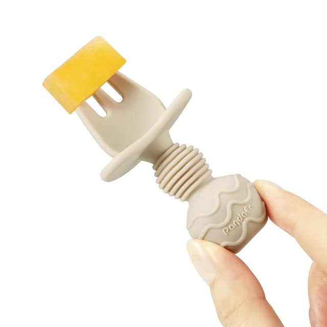 PandaEar 6 Pack Silicone Baby Spoons and Fork Feeding Set- Anti-Choke First Self Feeding Utensils for Baby Led Weaning Ages 3 Months (Tan,Walnut&Grey) preview 3