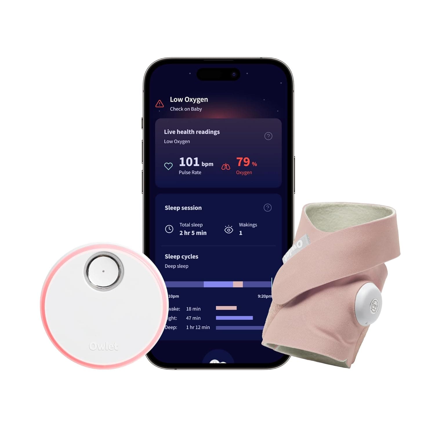 Dream Sock – Smart Wearable Baby Monitor, Infant SpO2 Monitor Tracks Heart Rate & Oxygen - Parents Receive Alerts, Sleep & Health Insights via App - Dusty Rose