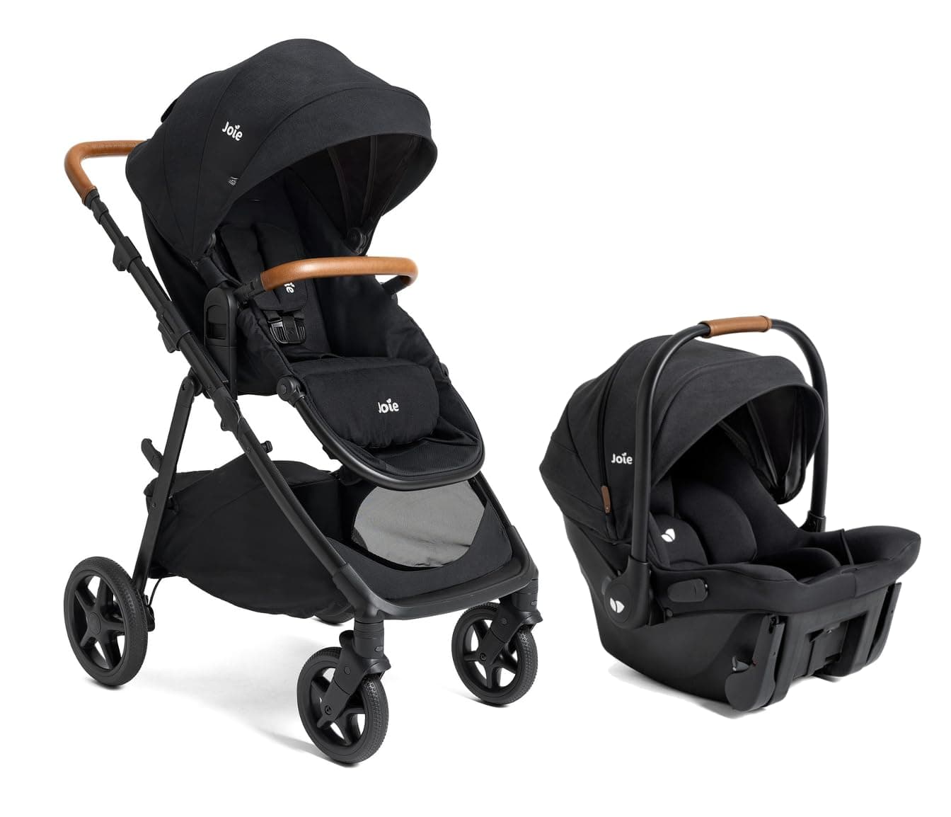 Joie Ginger and Mint Latch Travel System – 4-in-1 Travel System with Base-Free Infant Car Seat & Stroller, Built-in Latch for Easy Install and an Included All-Terrain Stroller (Shale Dark)