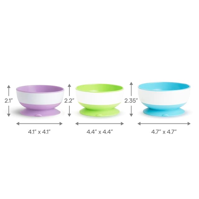 Munchkin Stay Put Suction Bowls for Baby and Toddler, 3 Pack, Blue/Green/Purple preview 7