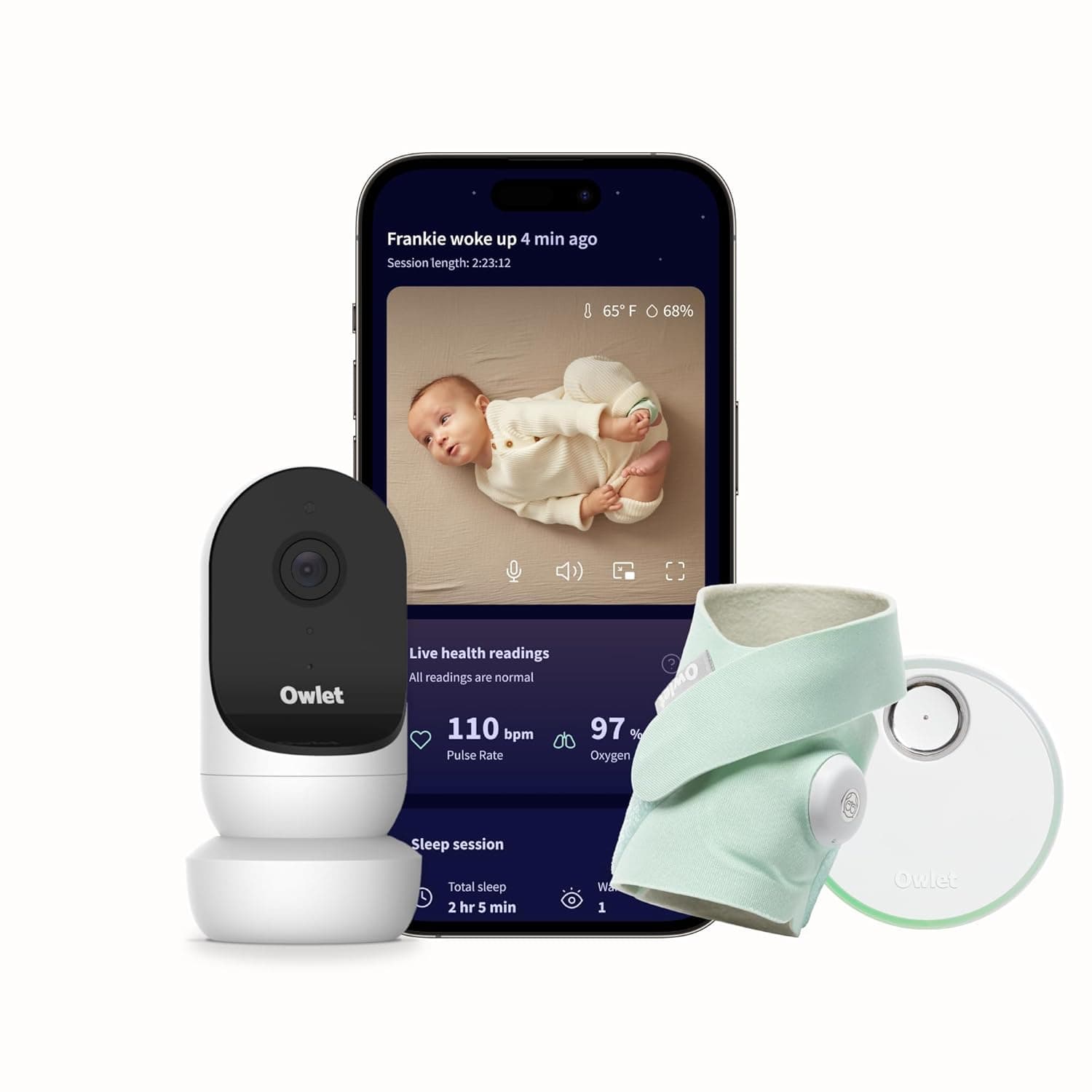 Dream Duo (Gen 2) Smart Baby Monitor Bundle – HD Video Camera + Wearable Sock Tracks Baby’s Oxygen, Heart Rate & Sleep