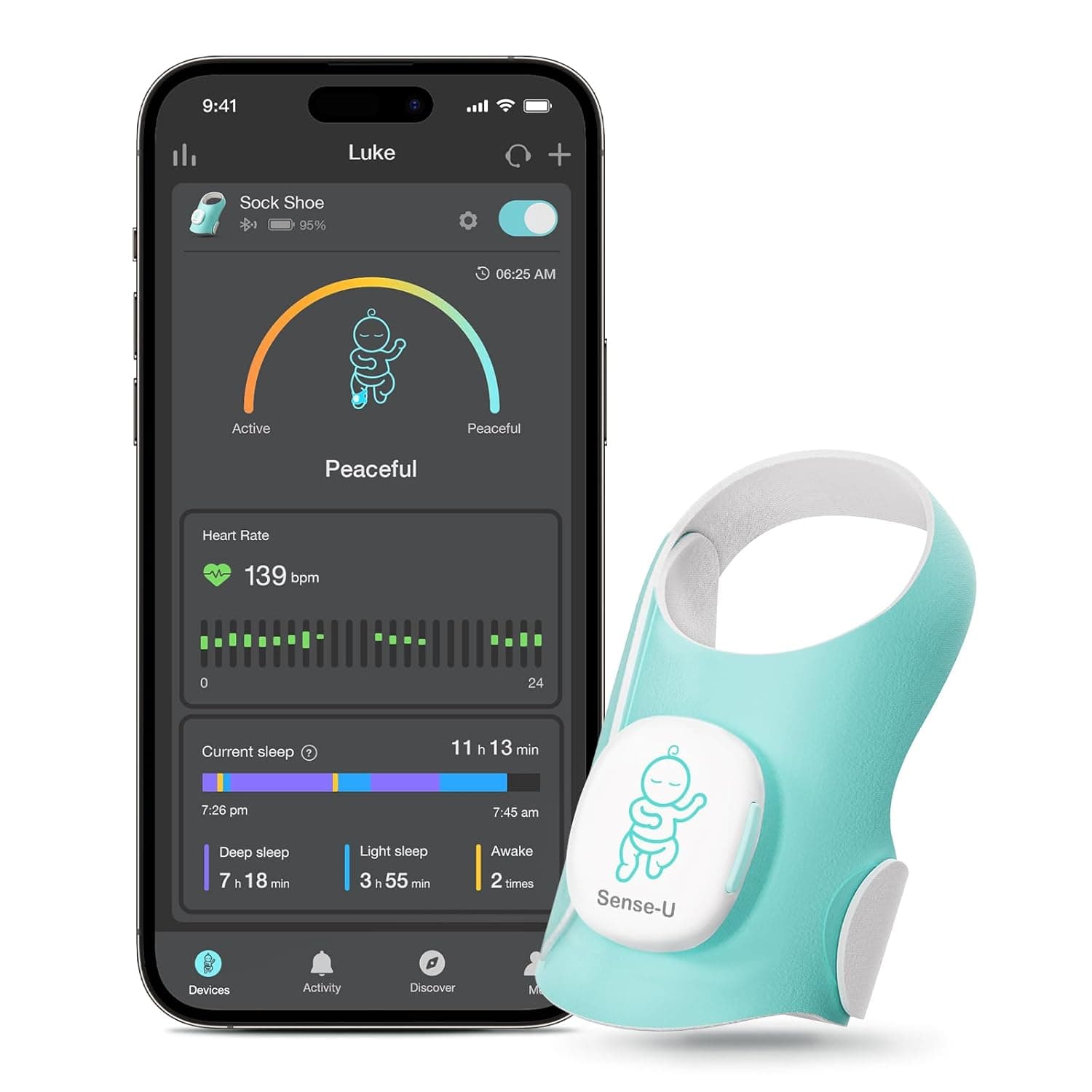 Sense-U Smart Sock Shoe Baby Monitor - Track Baby’s Heart Rate, Movement and Sleep, Infant Foot Monitor for Peace of Mind