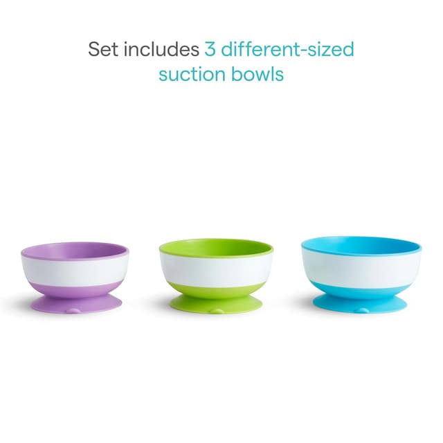 Munchkin Stay Put Suction Bowls for Baby and Toddler, 3 Pack, Blue/Green/Purple preview 4