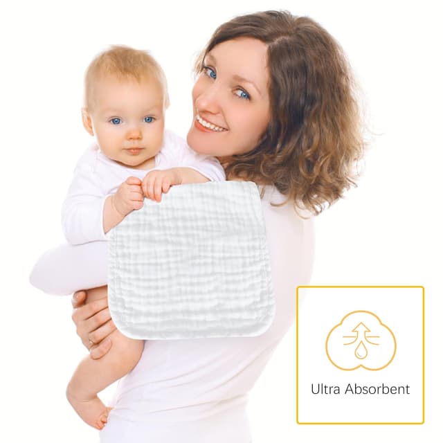 12 Pack Muslin Burp Cloths 100% Cotton Muslin Cloths Large 20''x10'' Extra Soft and Absorbent Baby Burping Cloth - White preview 2