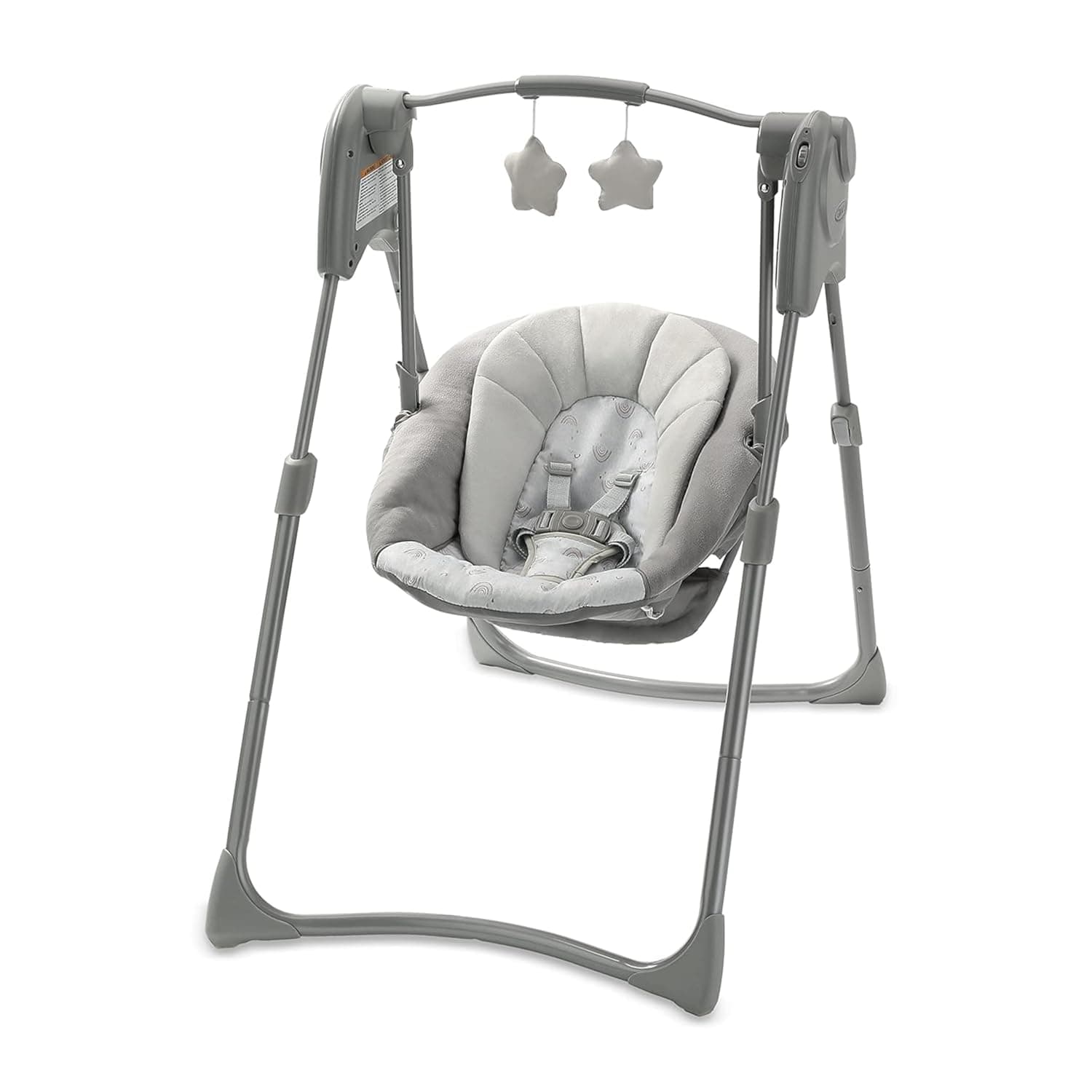 Graco Slim Spaces Compact Baby Swing, Space Saving Portable Bay Swing with Height Adjustable Legs & Soft Toys, Reign