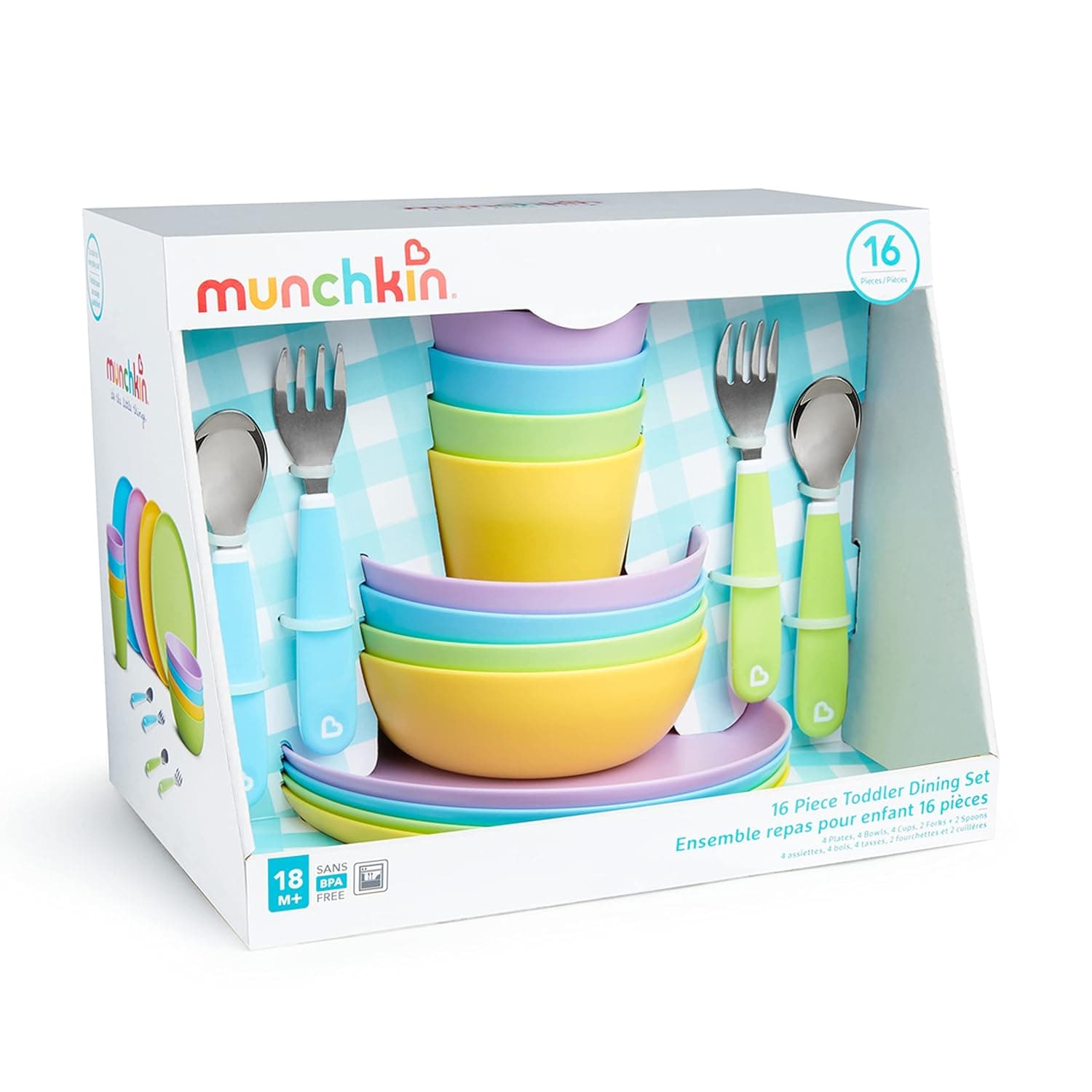 Munchkin® 16pc Baby and Toddler Feeding Supplies Set - Includes Plates, Bowls, Cups and Utensils