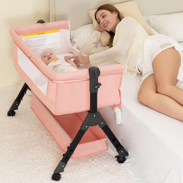 BCOL Baby Bassinet, Bedside Bassinet for Baby, 3 in 1 Bassinet Bedside Sleeper with Wheels, Mosquito Net, Adjustable Easy Folding Portable Bed for Infant Newborn (Dark Grey) preview 7