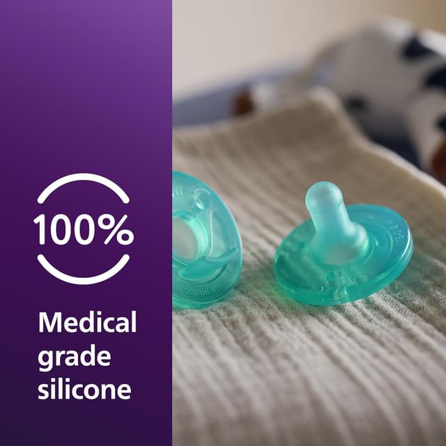 Philips Avent Soothie 0-3 Months Orthodontic Baby Pacifiers, 100% Silicone Pacifiers, One Piece, BPA-Free, Green, 4 Pack, Model SCF190/41 preview 4