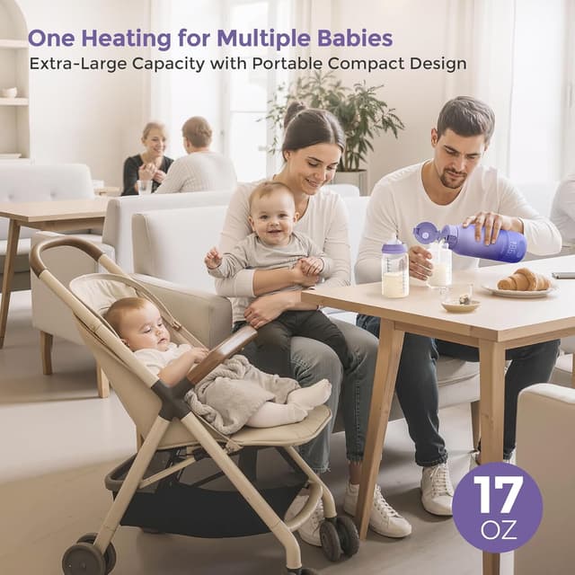 Momcozy Portable Bottle Warmer for Travel – Dual Heating Modes for Breast Milk & Water, Portable Milk Warmer with Fast Heating & Long Battery Life, 17 Ounces Large Capacity, Purple preview 5