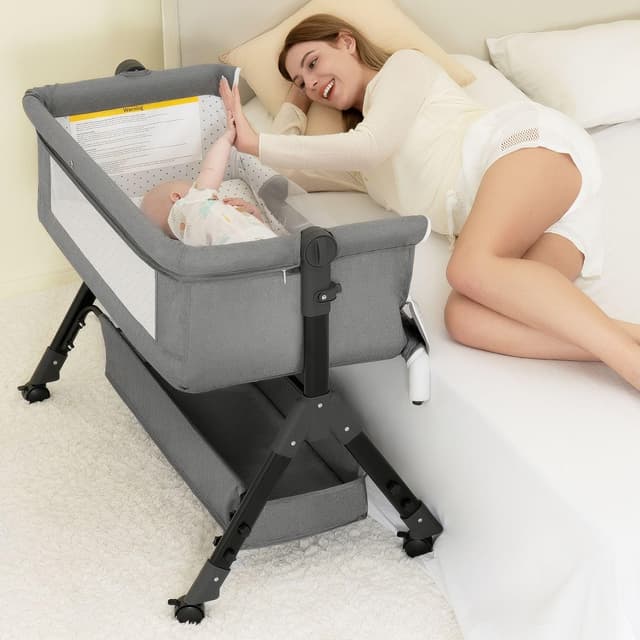 BCOL Baby Bassinet, Bedside Bassinet for Baby, 3 in 1 Bassinet Bedside Sleeper with Wheels, Mosquito Net, Adjustable Easy Folding Portable Bed for Infant Newborn (Dark Grey) preview 8