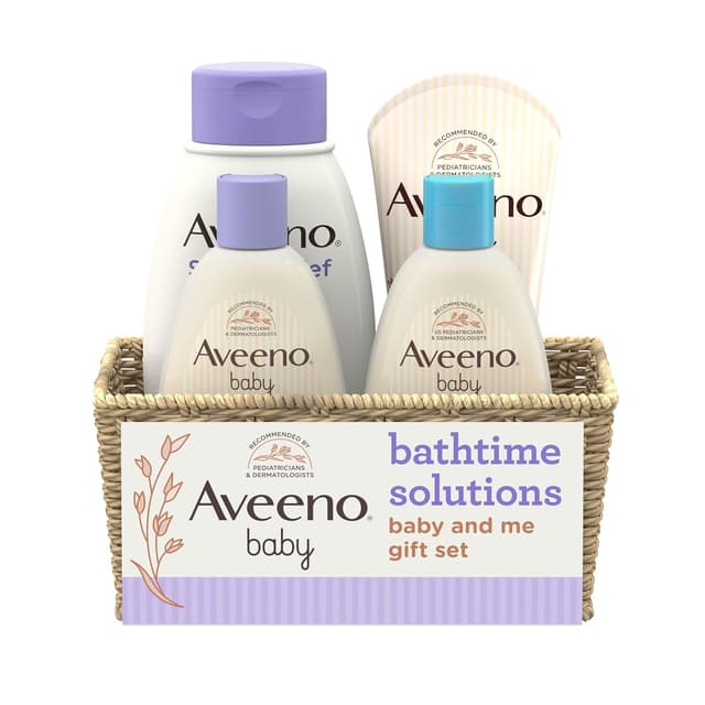Aveeno Baby Bathtime Solutions Baby & Me Gift Set with Baby Wash & Shampoo, Calming Baby Bath, Baby Daily Moisturizing Lotion & Stress Relief Body Wash for Mom, Oatmeal, 4 Items preview 11