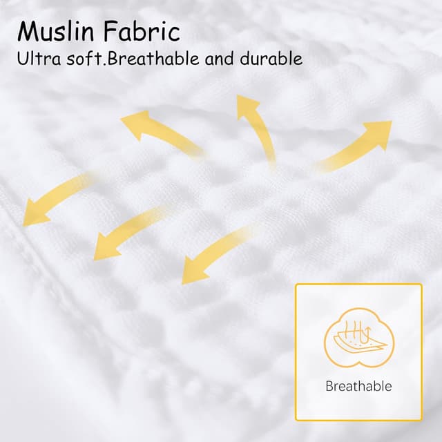 12 Pack Muslin Burp Cloths 100% Cotton Muslin Cloths Large 20''x10'' Extra Soft and Absorbent Baby Burping Cloth - White preview 7
