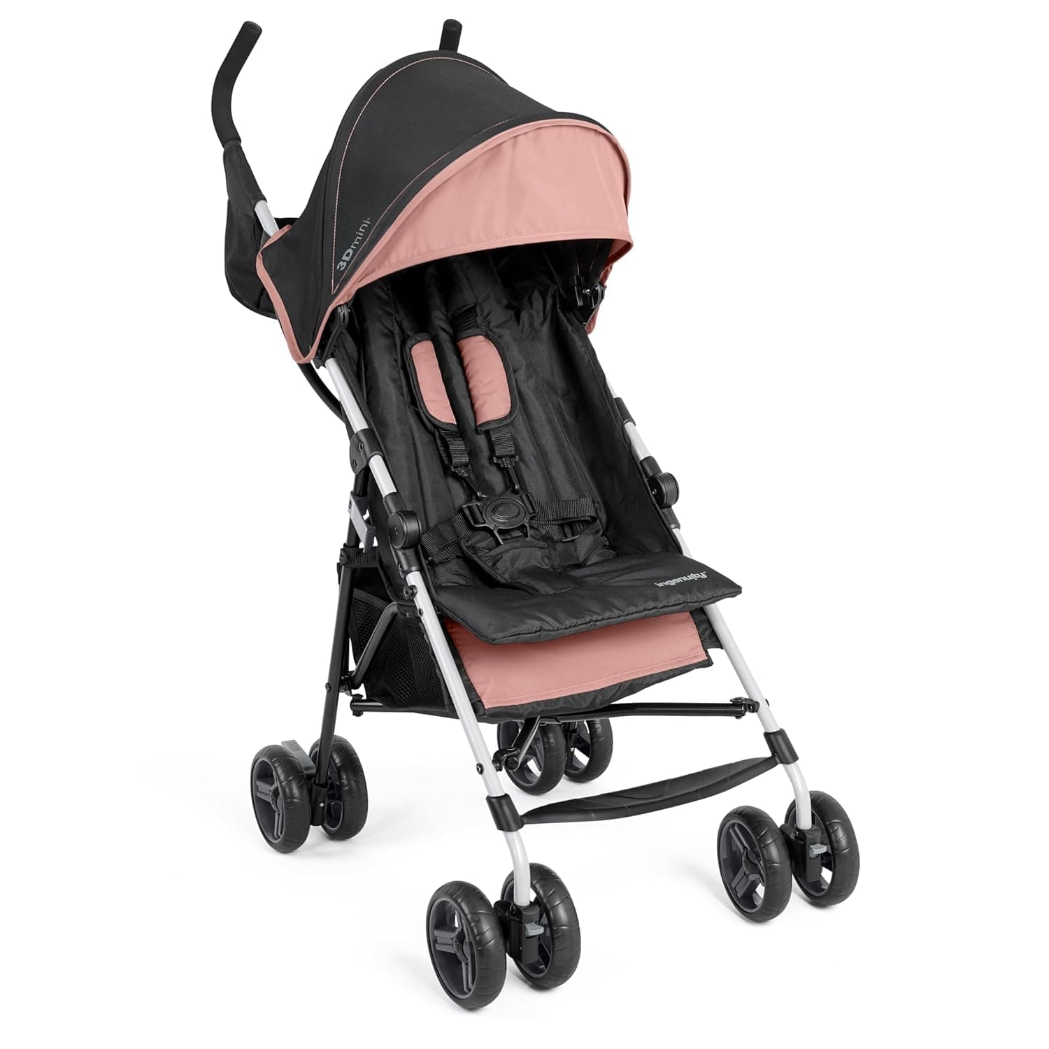 Ingenuity 3D Mini Convenience Stroller – Lightweight Stroller, Compact Fold, Multi-Position Recline, Canopy with Pop Out Sun Visor and More – Umbrella Stroller for Travel, Dusty Rose Pink
