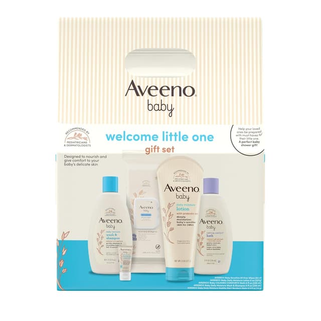 Aveeno Baby Bathtime Solutions Baby & Me Gift Set with Baby Wash & Shampoo, Calming Baby Bath, Baby Daily Moisturizing Lotion & Stress Relief Body Wash for Mom, Oatmeal, 4 Items preview 10