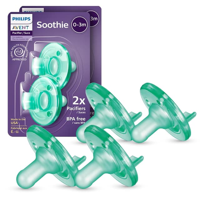 Philips Avent Soothie 0-3 Months Orthodontic Baby Pacifiers, 100% Silicone Pacifiers, One Piece, BPA-Free, Green, 4 Pack, Model SCF190/41 preview 1