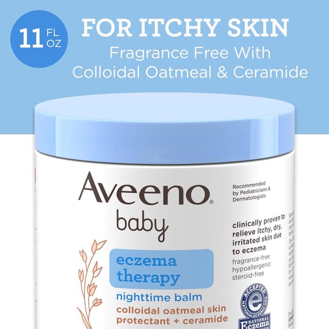 Aveeno Baby Eczema Therapy Nighttime Moisturizing Body Balm, Nourishing Skin Protectant Soothes & Relieves Dry, Itchy Skin from Eczema, Hypoallergenic, Fragrance- & Steroid-Free, 11 oz preview 3