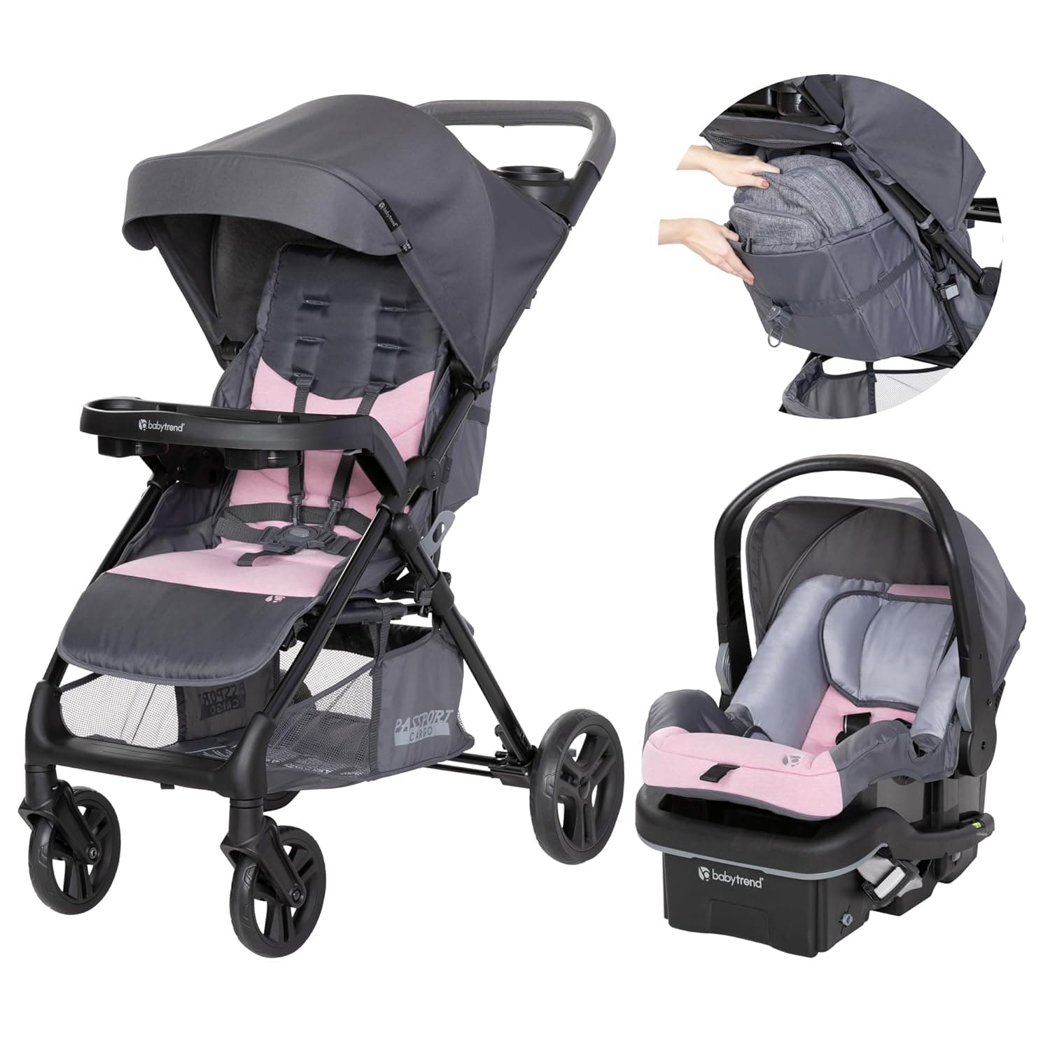 Baby Trend Passport® Cargo Stroller Travel System with EZ-Lift™ Plus Infant Car Seat, Pink Bamboo