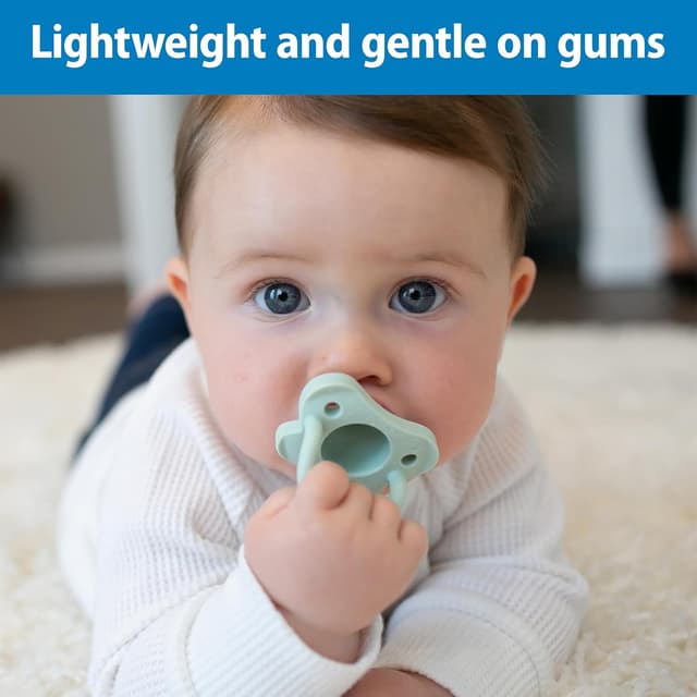 Dr. Brown's HappyPaci 100% Silicone Baby Pacifier, Contoured One-Piece Design, Cool Gray, Green, Ecru, 0-6m, BPA-Free, 3 Pack preview 5