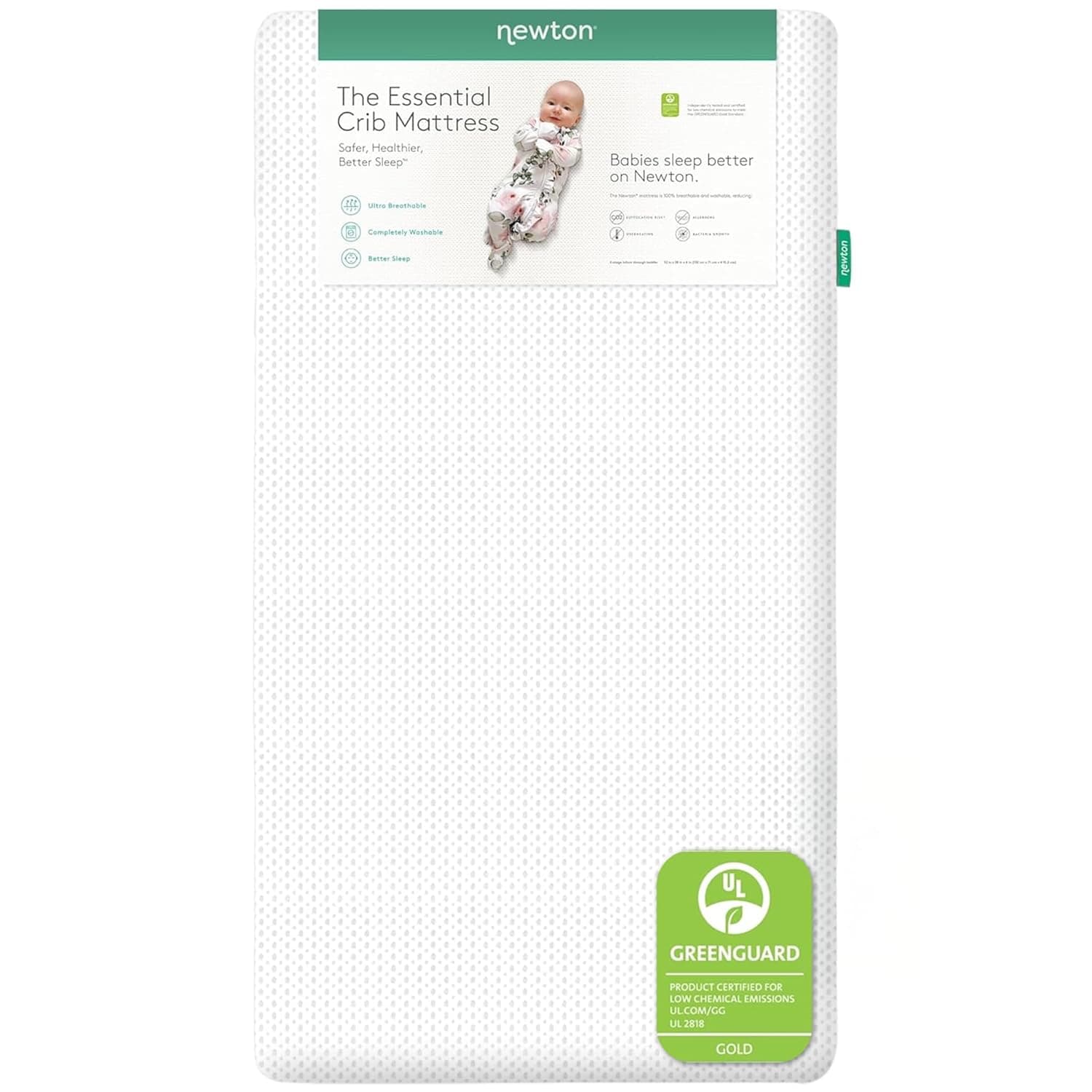 Newton Baby Essential Crib Mattress – Breathable, Washable Infant & Toddler Mattress with Firm Support, All-Stages, Infant to Toddler, GREENGUARD Gold Certified - White