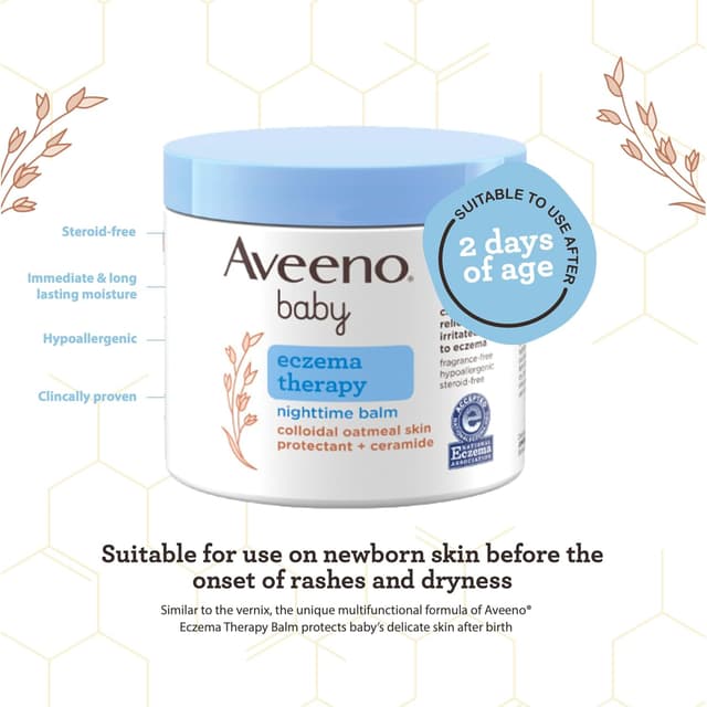 Aveeno Baby Eczema Therapy Nighttime Moisturizing Body Balm, Nourishing Skin Protectant Soothes & Relieves Dry, Itchy Skin from Eczema, Hypoallergenic, Fragrance- & Steroid-Free, 11 oz preview 5