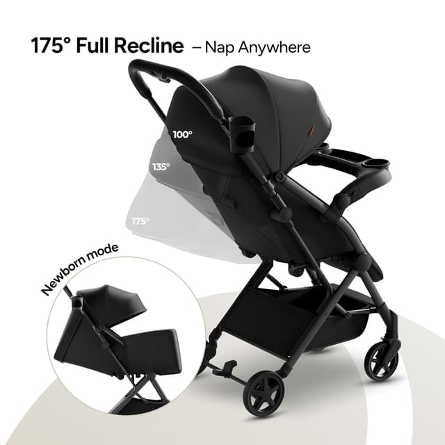 Mompush Lithe V2 Lightweight Travel Stroller, Compact Foldable Baby Stroller with Travel Bag, One-Hand Fold Stroller, Snack Tray, Mechanical Recline Seat, Airplane-Ready, UPF 50+ Canopy & Rain Cover preview 6