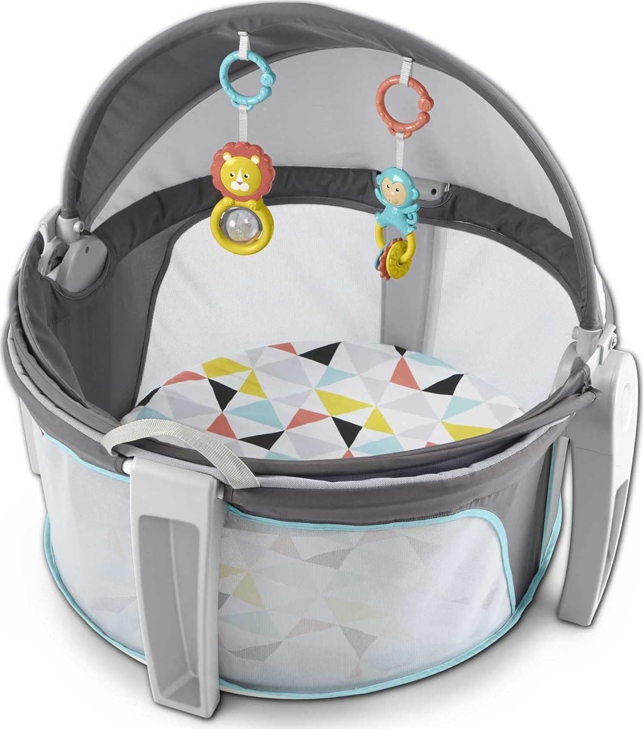 Fisher-Price Portable Bassinet On-The-Go Baby Dome, Travel Play Space with Developmental Newborn Toys &amp; Canopy, Windmill
