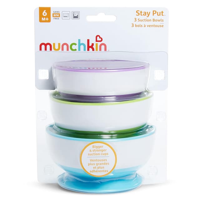 Munchkin Stay Put Suction Bowls for Baby and Toddler, 3 Pack, Blue/Green/Purple preview 8