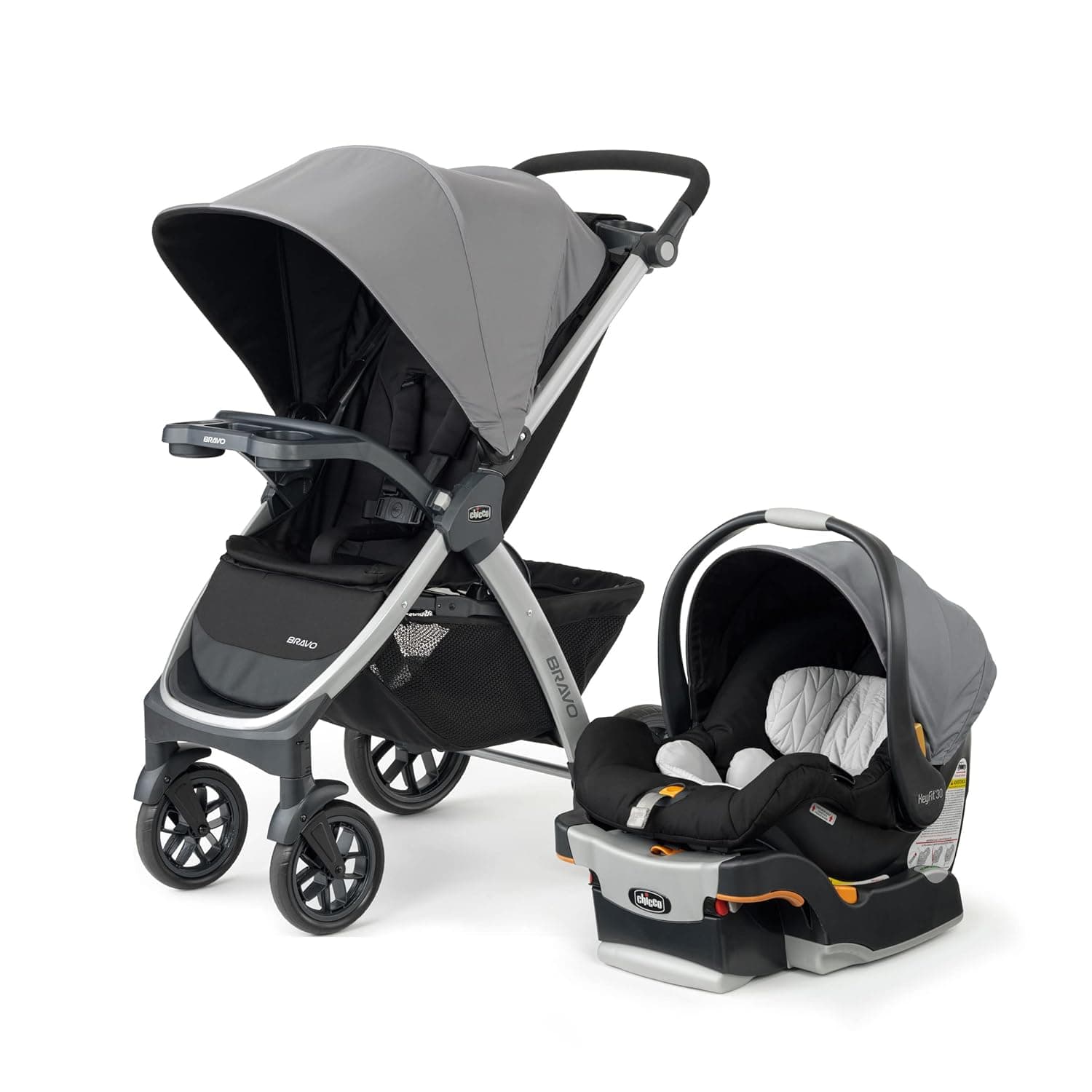 Chicco Bravo 3-in-1 Trio Travel System, Bravo Quick-Fold Stroller with KeyFit 30 Infant Car Seat and Base, Camden/Black