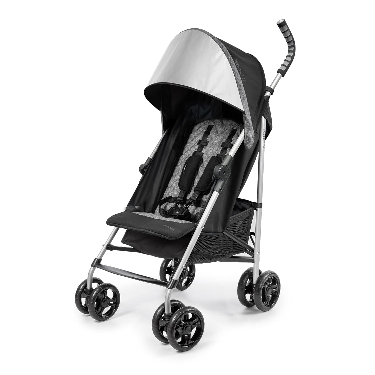 Summer Infant 3Dlite ST Convenience Stroller, Black & Gray - Lightweight Stroller with Steel Frame, Large Seat Area, Multi-Position Recline, Storage Basket - for Travel and More