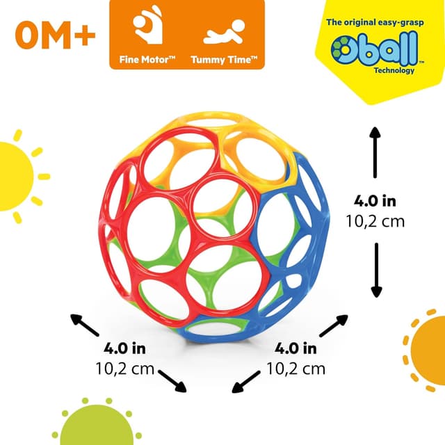 Bright Starts Oball Easy Grasp Classic Ball BPA-Free Infant Toy in Red, Yellow, Green, Blue, Age Newborn and up, 4 Inches preview 3
