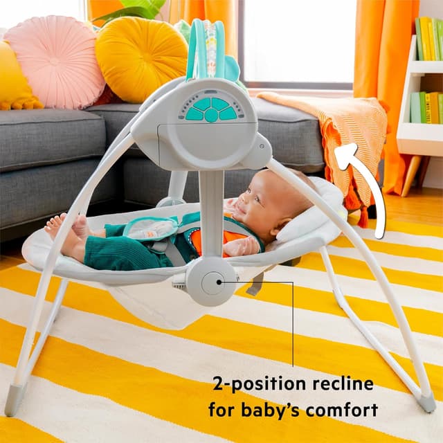 Bright Starts Portable Automatic 6-Speed Baby Swing with Adaptable Speed, Taggies, Music, Removable-Toy-Bar, 0-9 Months 6-20 lbs (Whimsical Wild) preview 5