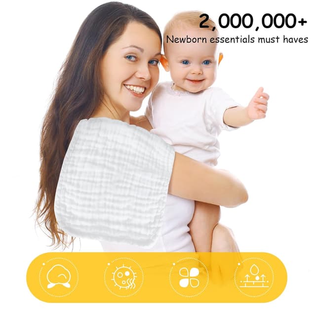 12 Pack Muslin Burp Cloths 100% Cotton Muslin Cloths Large 20''x10'' Extra Soft and Absorbent Baby Burping Cloth - White preview 6