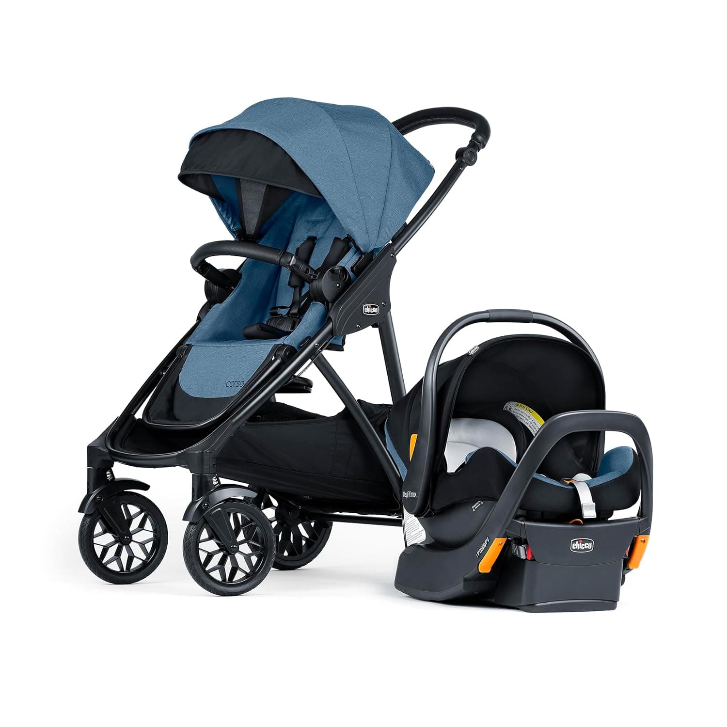 Chicco Corso LE ClearTex Modular Travel System, Corso LE Modular Stroller with KeyFit Max ClearTex Infant Car Seat and Base, Tidal/Blue