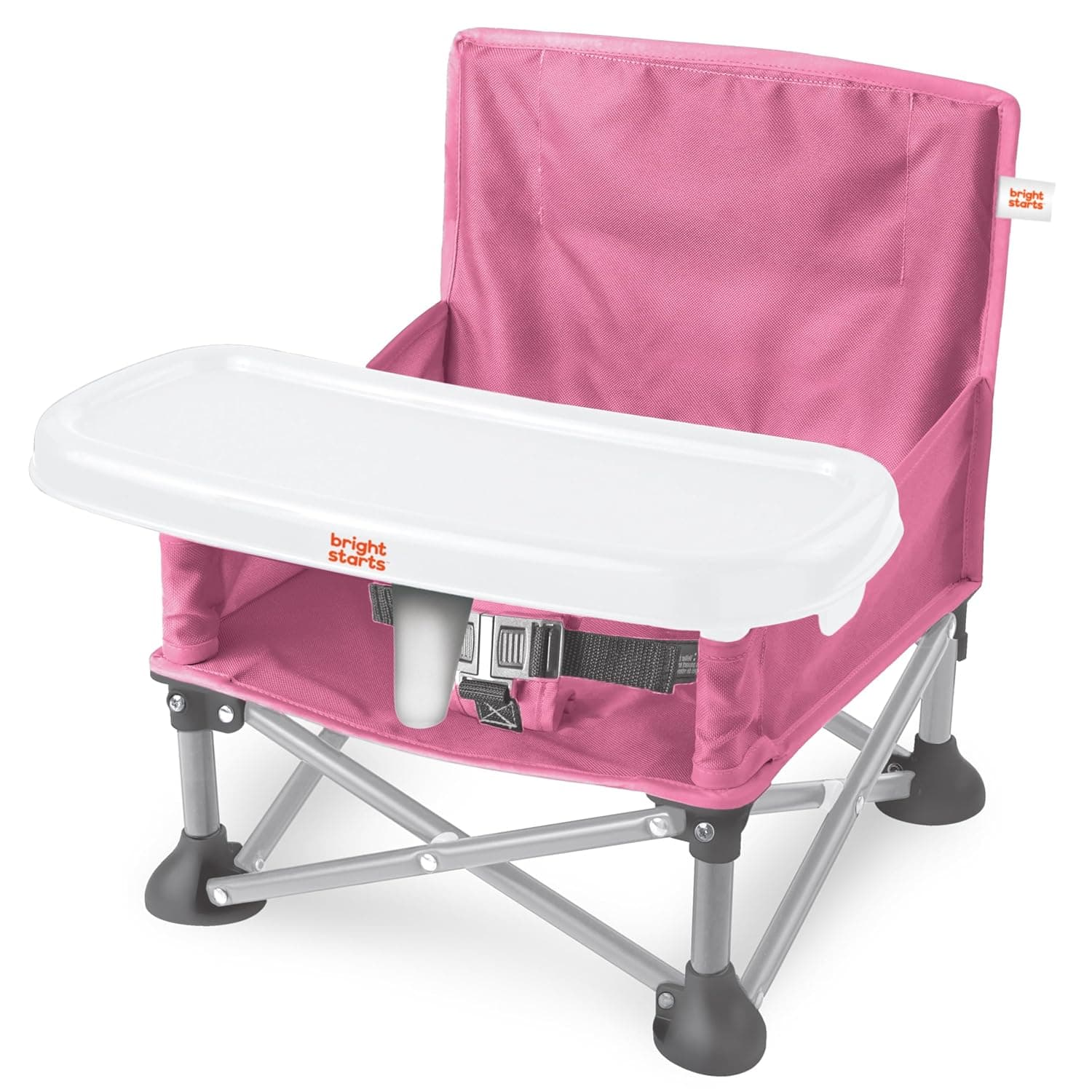 Bright Starts Pop 'N Sit Portable Booster, Indoor/Outdoor Use, Floor Seat with Feeding Tray, Pink, 6 Mos - 3 Yrs