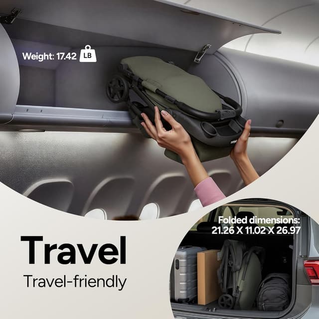 Mompush Lithe V2 Lightweight Travel Stroller, Compact Foldable Baby Stroller with Travel Bag, One-Hand Fold Stroller, Snack Tray, Mechanical Recline Seat, Airplane-Ready, UPF 50+ Canopy & Rain Cover preview 3