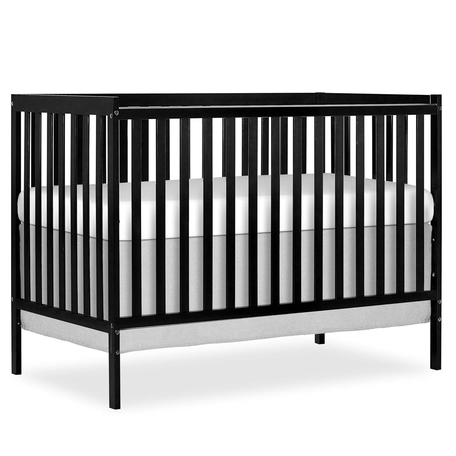Dream On Me Synergy 5-in-1 Convertible Full-Size Baby Crib with Toddler, Day & Full Bed Conversion in Black, GreenGuard Gold & BSA, 3 Mattress Heights, Sustainable Pinewood