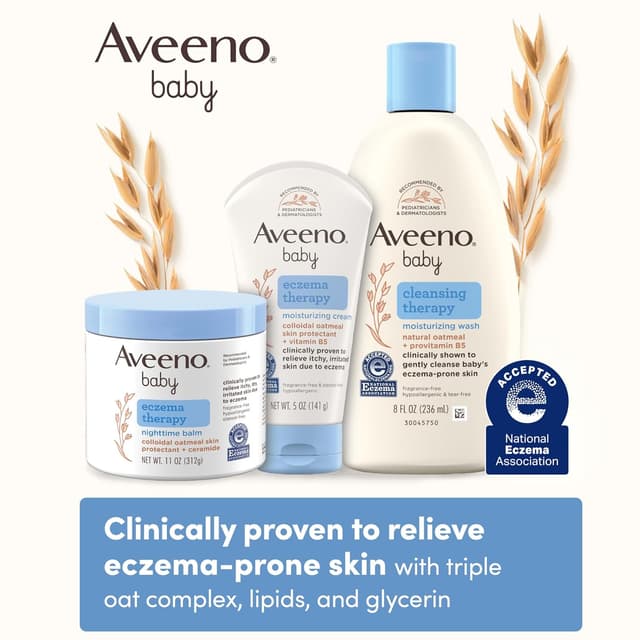 Aveeno Baby Eczema Therapy Nighttime Moisturizing Body Balm, Nourishing Skin Protectant Soothes & Relieves Dry, Itchy Skin from Eczema, Hypoallergenic, Fragrance- & Steroid-Free, 11 oz preview 2
