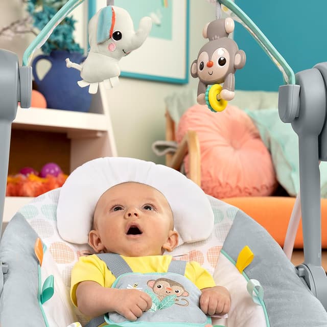 Bright Starts Portable Automatic 6-Speed Baby Swing with Adaptable Speed, Taggies, Music, Removable-Toy-Bar, 0-9 Months 6-20 lbs (Whimsical Wild) preview 10