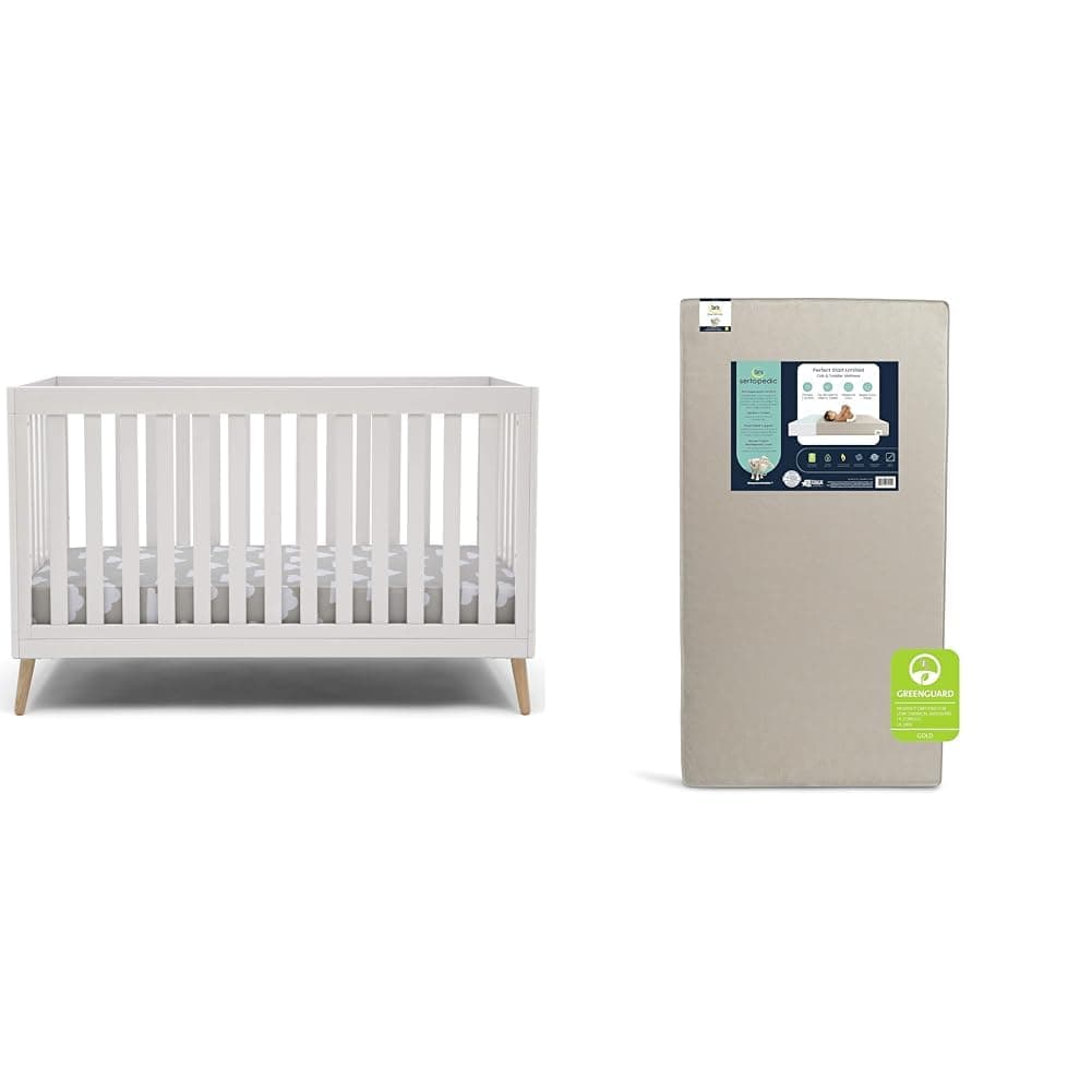 Delta Children Essex 4-in-1 Convertible Baby Crib & Serta Perfect Start Limited Dual Sided Baby Crib Mattress and Toddler Mattress