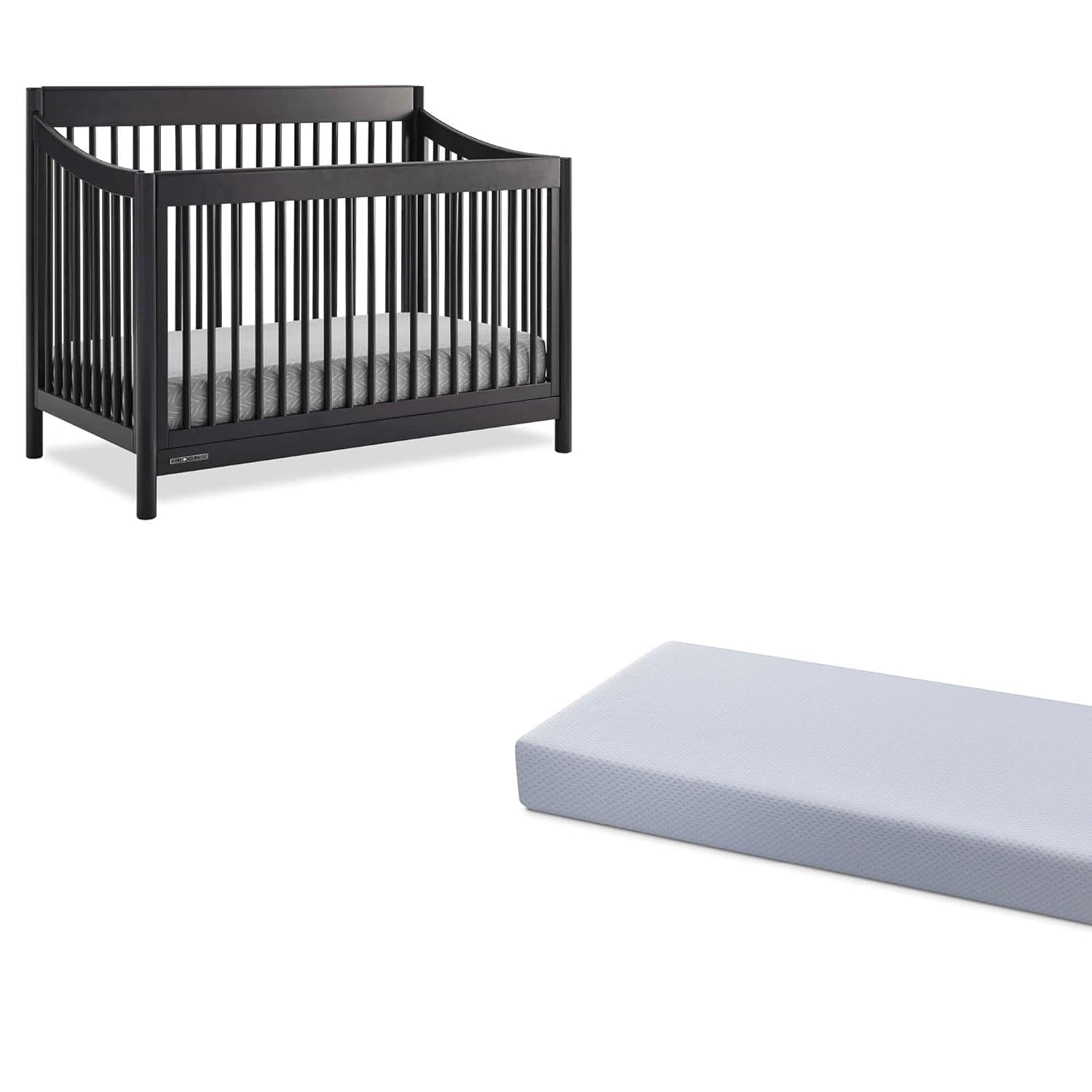 Delta Children Brooks 6-in-1 Convertible Crib, Midnight Grey + Simmons Kids Quiet Nights Breathable Crib Mattress with Removable/Machine Washable Cover (Bundle)