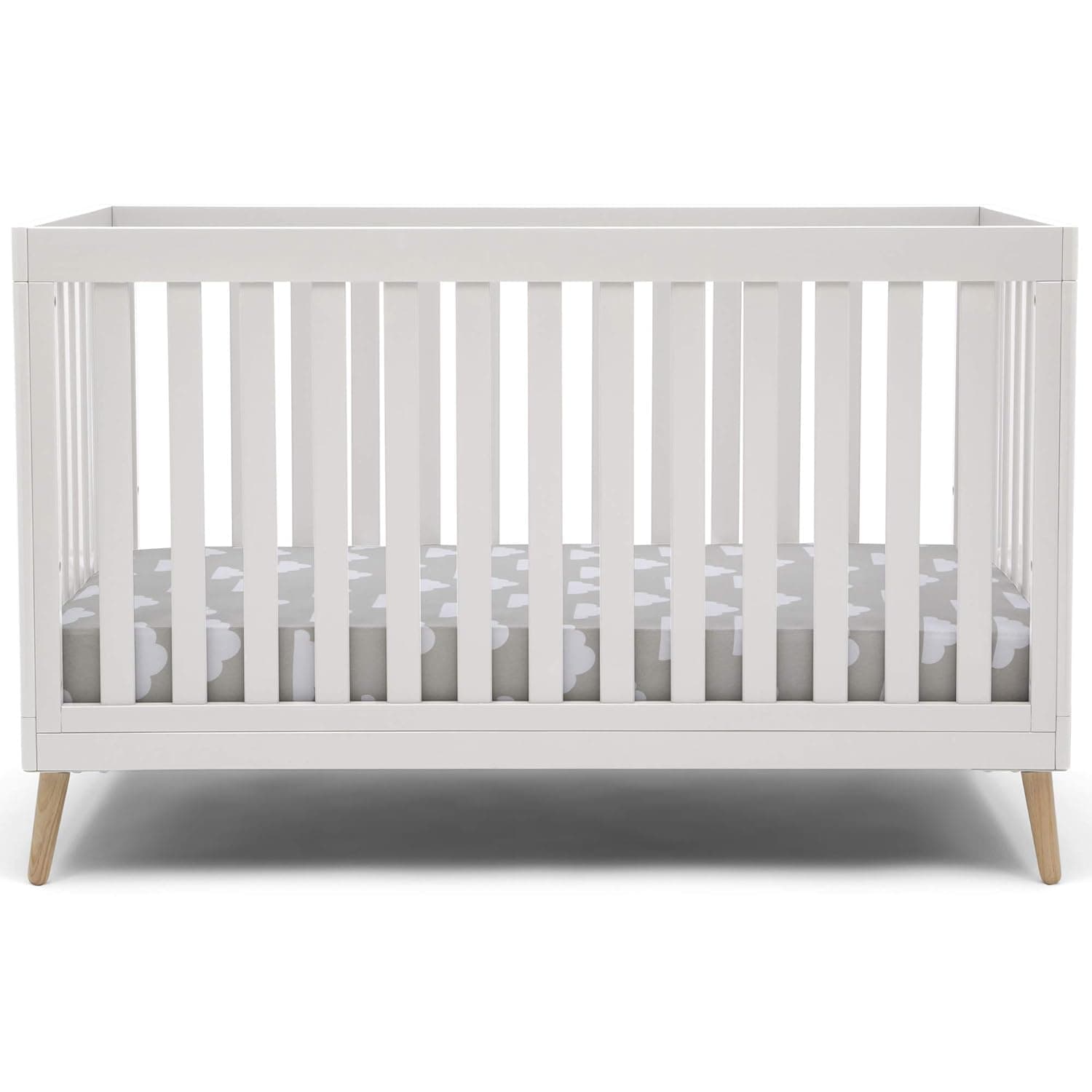 Delta Children Essex 4-in-1 Convertible Baby Crib, Bianca White with Natural Legs